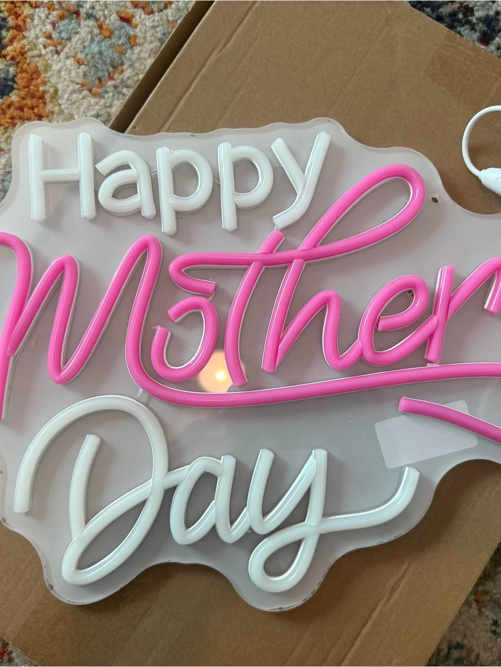 NIB Happy Mother's Day LED Neon Sign Pink/White Dimmable USB